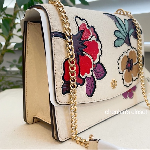 🌈NeW! Tory Burch Emerson Applique Flap Floral Shoulder Bag - Picture 6 of 13